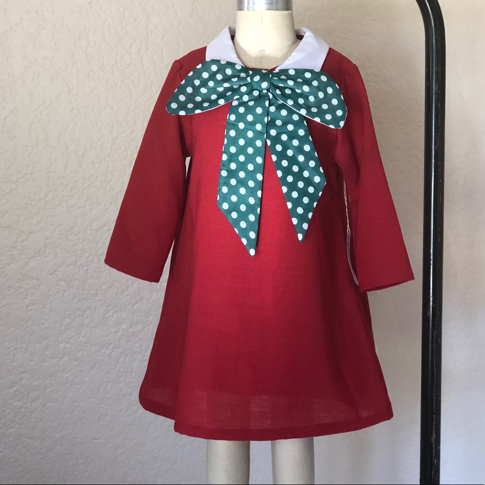 Red 5T Dress with Oversized Polka Dot Bow